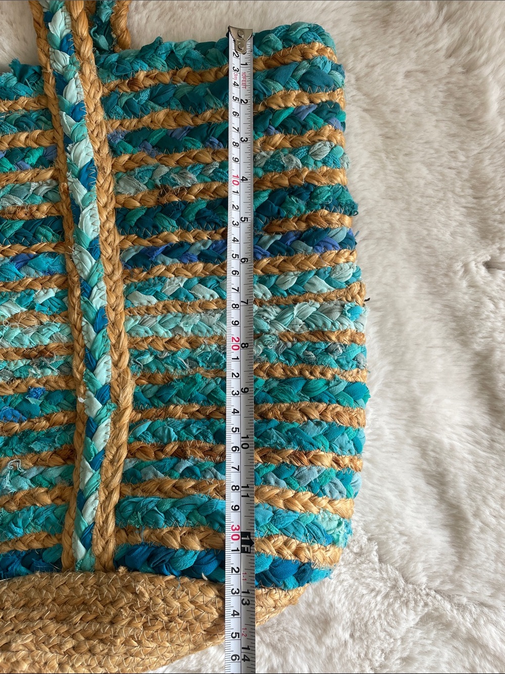 Woven Teal and Natural Straw Tote Bag - Unbranded - Picture 10 of 11